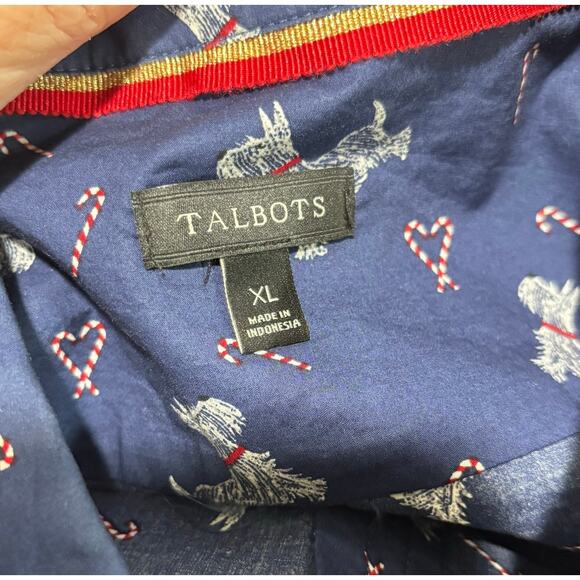 Talbots Christmas theme blouse size XL blue cotton chambray candy canes dogs - Picture 4 of 12